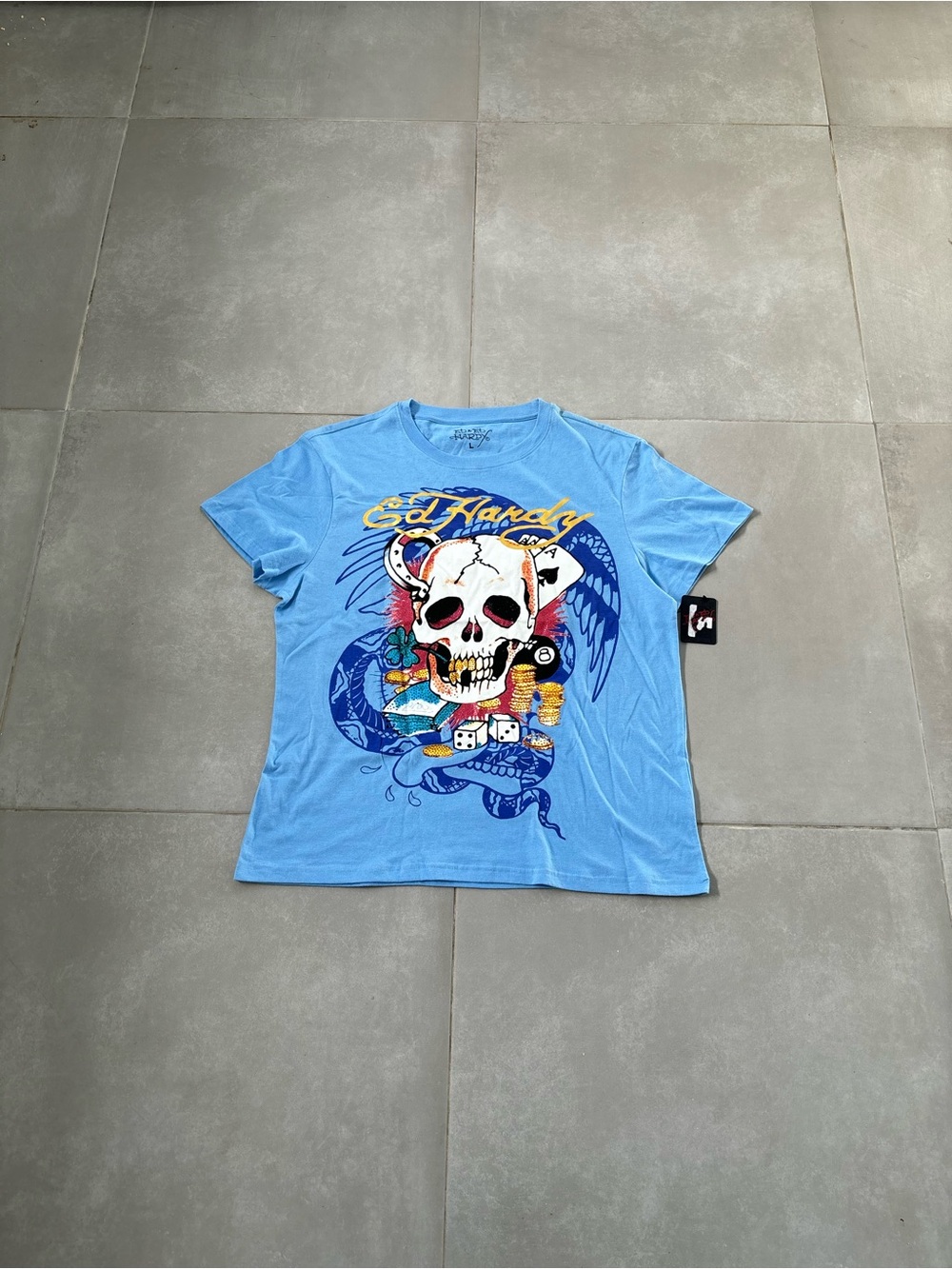 Ed Hardy Light Blue Short Sleeve Skull Graphic Tee